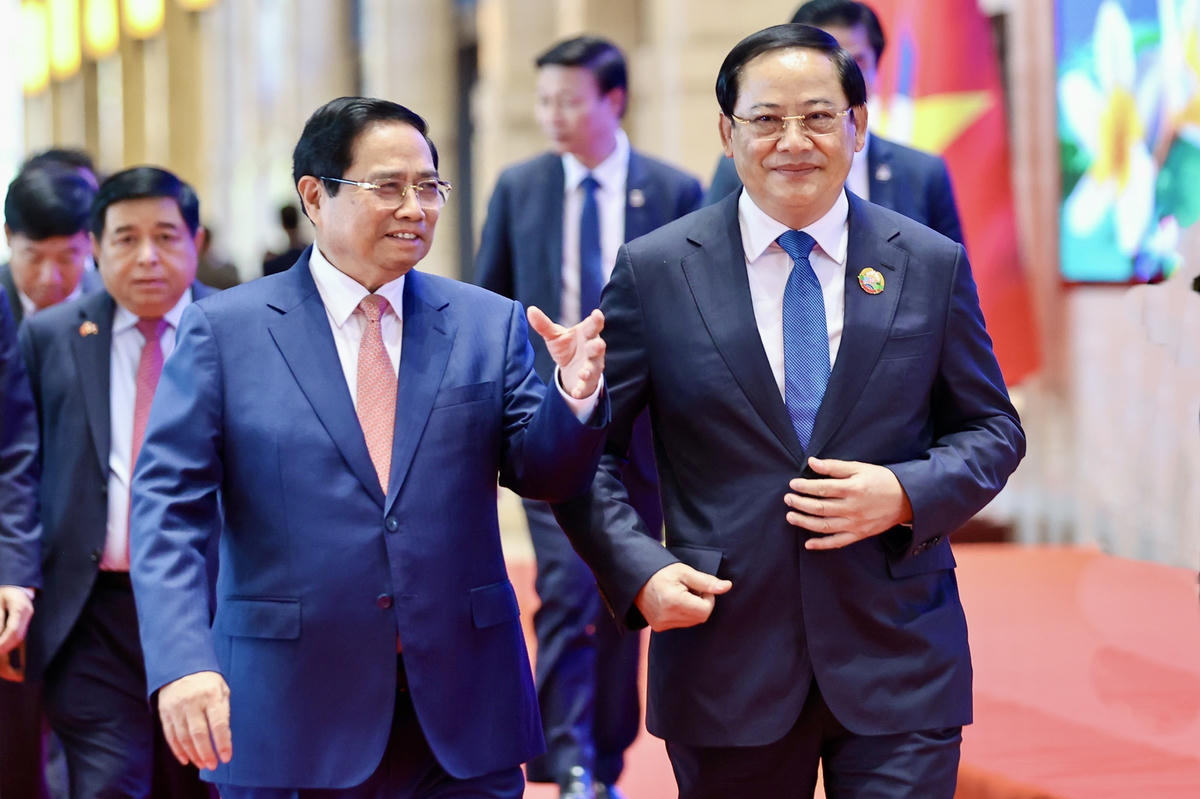 Thủ tướng Chính phủ Phạm Minh Chính và Thủ tướng Chính phủ Lào Sonexay Siphandone đồng chủ trì Kỳ họp lần thứ 48 Uỷ ban Liên Chính phủ về hợp tác song phương Việt Nam – Lào - Ảnh: VGP/Nhật Bắc