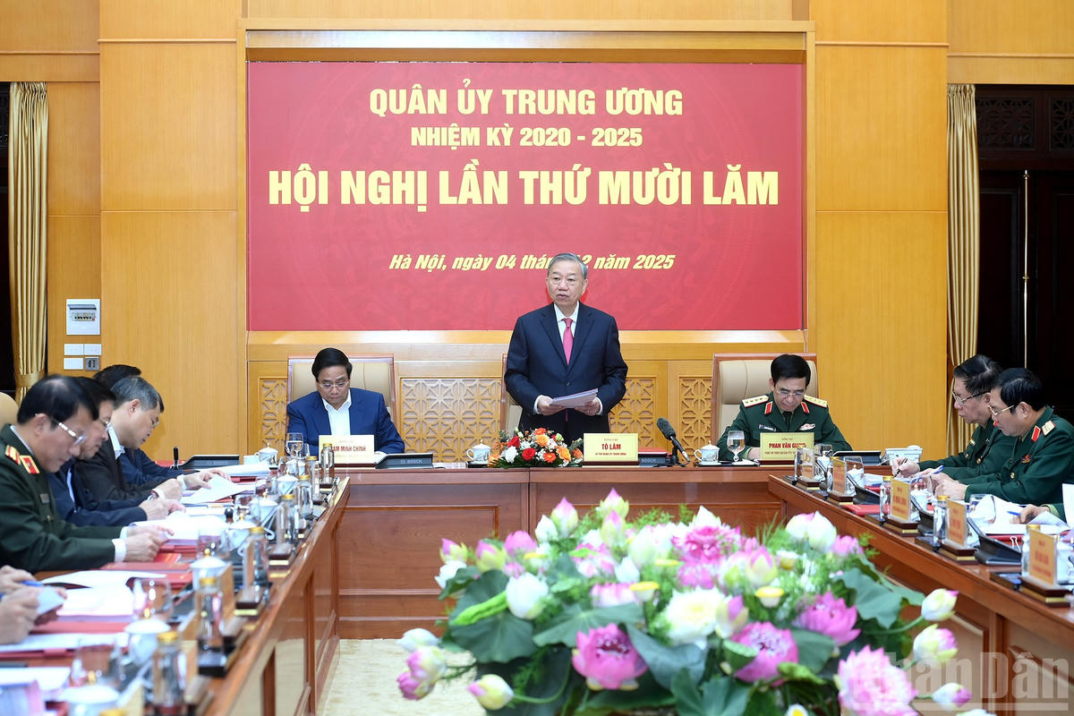 Tổng Bí thư Tô Lâm, Bí thư Quân ủy Trung ương phát biểu chỉ đạo Hội nghị Quân ủy Trung ương lần thứ 15.