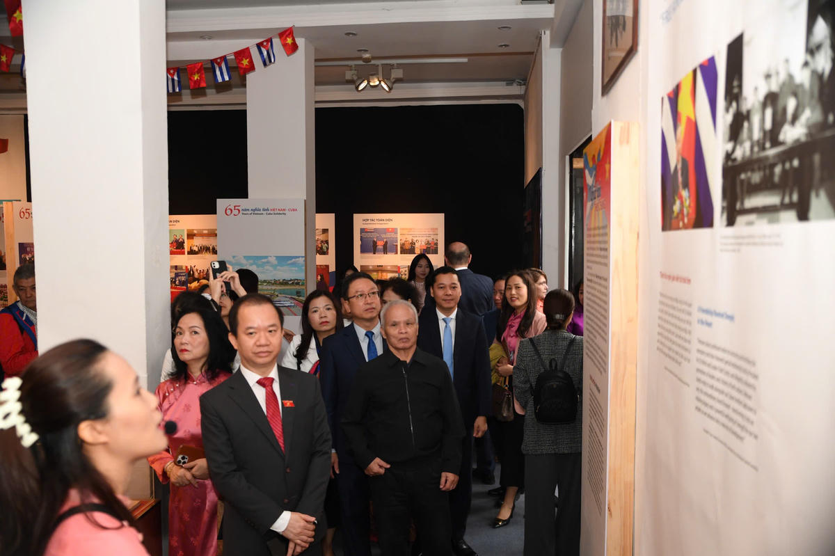 Các đại biểu tham quan triển lãm. Ảnh: Phạm Sỹ.