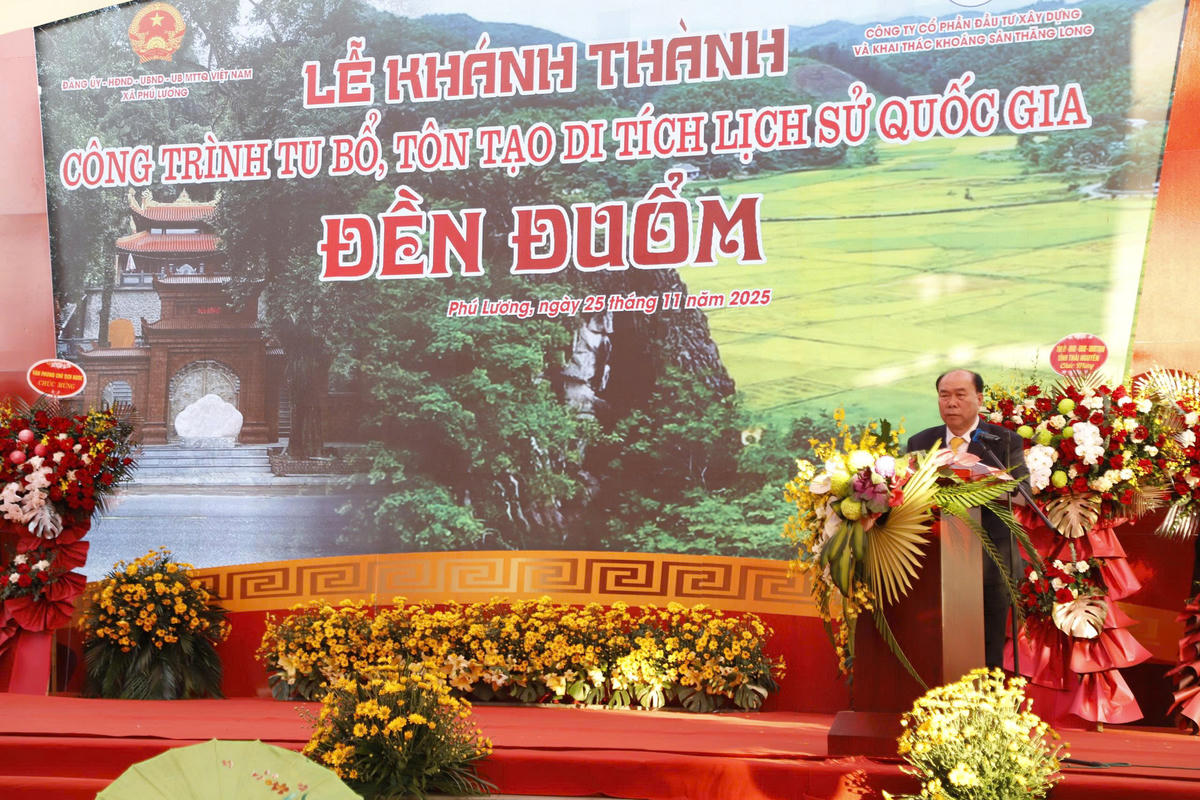 Việc trùng tu, tôn tạo quần thể di tích do ông Nguyễn Huy Quý, Chủ tịch Hội đồng quản trị, Tổng Giám đốc Công ty CP Đầu tư xây dựng và Khai thác khoáng sản Thăng Long ủng hộ trên 50 tỷ đồng. Ảnh: Toán Nguyễn.