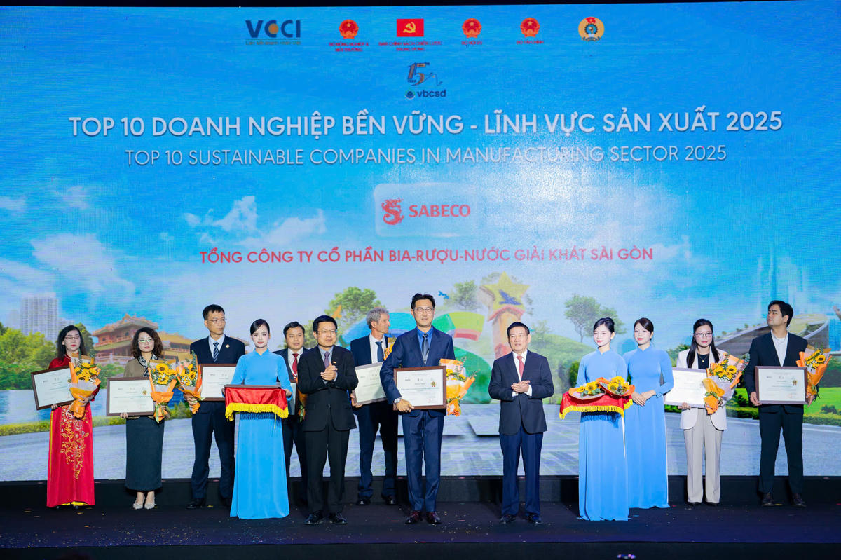 SABECO được vinh danh trong Top 10 Doanh nghiệp Bền vững trong lĩnh vực sản xuất năm 2025
