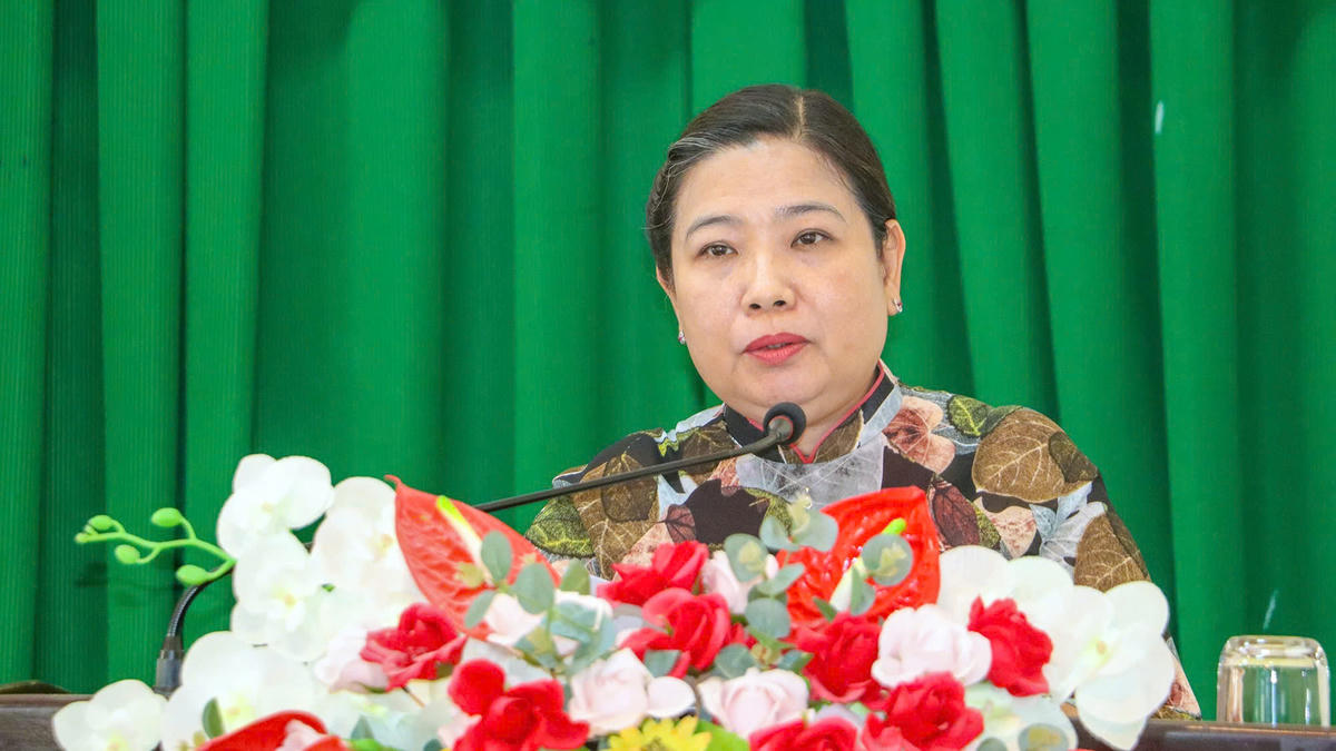 Bà Hồ Thị Cẩm Đào, Phó Bí thư Thành ủy, Chủ tịch Ủy ban MTTQ Việt Nam TP Cần Thơ phát biểu. Ảnh C.A