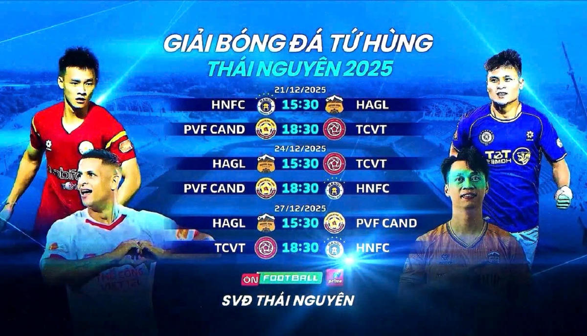 Lịch thi đấu Giải bóng đá Tứ hùng - Thái Nguyên 2025. Ảnh: Sở VH,TT&amp;DL Thái Nguyên.