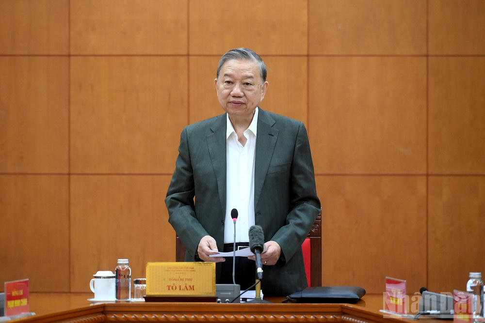 Tổng Bí thư Tô Lâm phát biểu tại cuộc làm việc với Thường trực các Tiểu ban Đại hội XIV của Đảng. Ảnh: Đăng Khoa