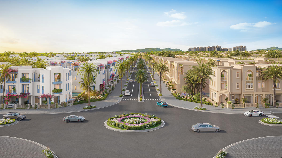 Phối cảnh nhà phố Sông Town với hạ tầng được quy hoạch bài bản.