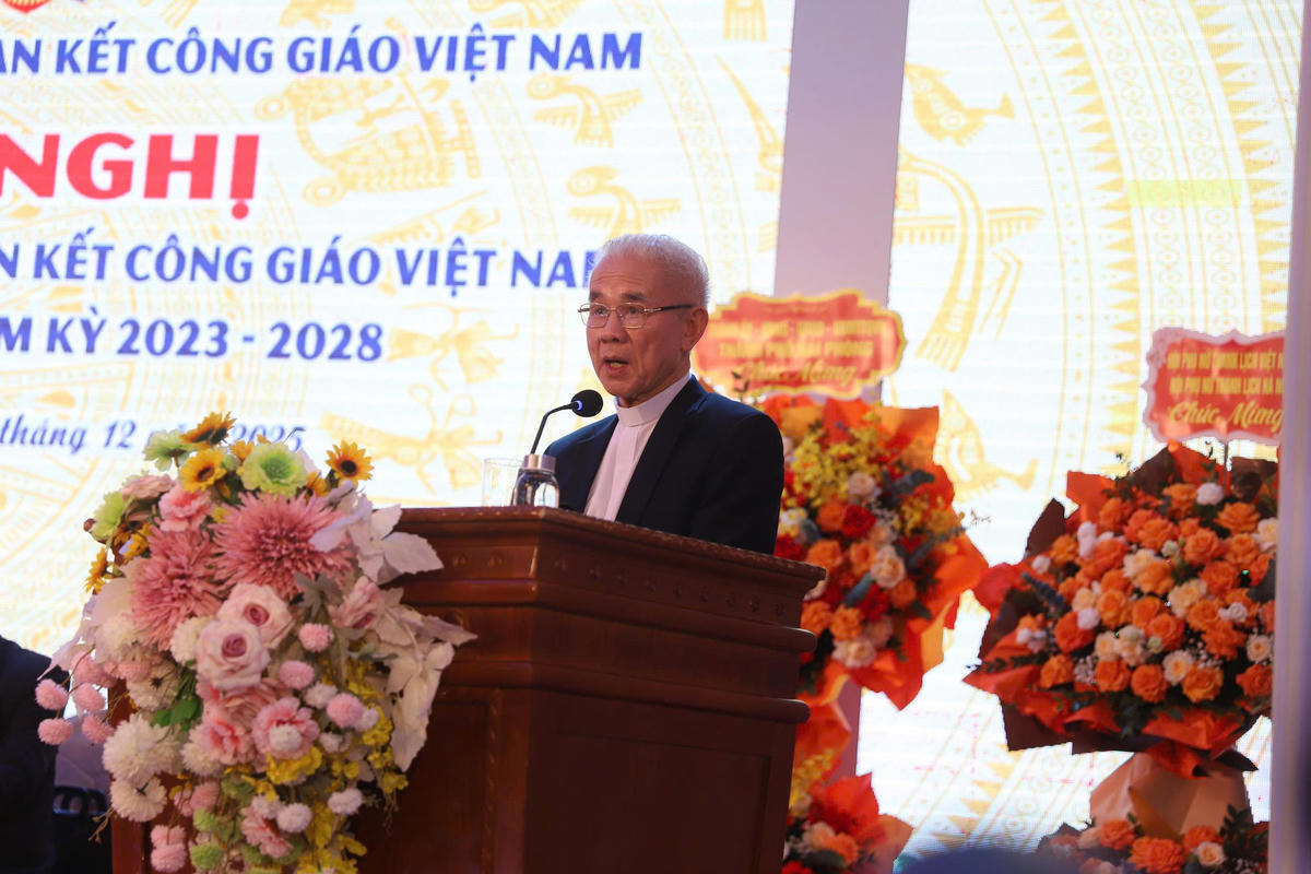 Chủ tịch Trung ương Ủy ban Đoàn kết Công giáo Việt Nam&nbsp;Trần Xuân Mạnh phát biểu tại hội nghị. Ảnh: PT.&nbsp;&nbsp;