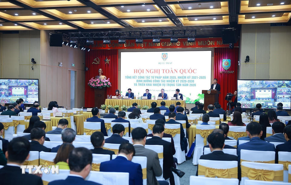 Hội nghị toàn quốc tổng kết công tác Tư pháp năm 2025. (Ảnh: Dương Giang/TTXVN).