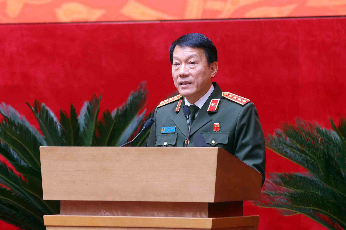 Bộ trưởng Bộ Công an Lương Tam Quang phát biểu khai mạc Hội nghị. Ảnh: Phạm Kiên