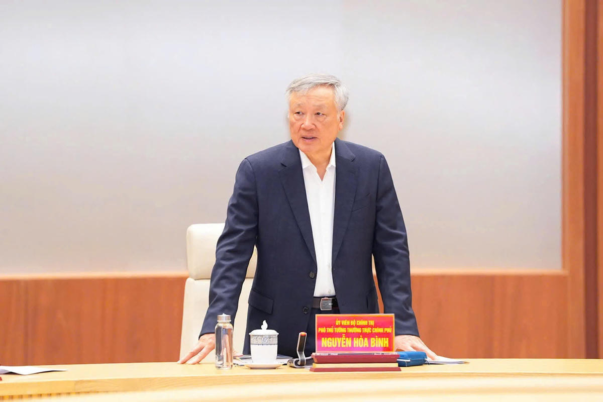 Phó Thủ tướng Thường trực Nguyễn Hoà Bình phát biểu tại buổi làm việc. Ảnh: ĐT.&nbsp;