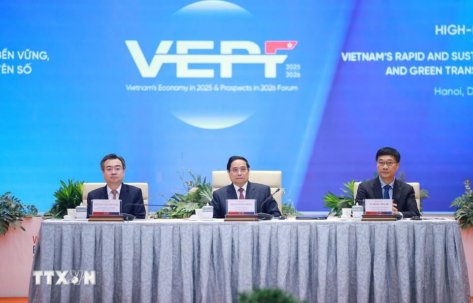 Thủ tướng Phạm Minh Chính dự Diễn đàn Kinh tế Việt Nam 2025, triển vọng 2026. (Ảnh: Dương Giang/TTXVN).