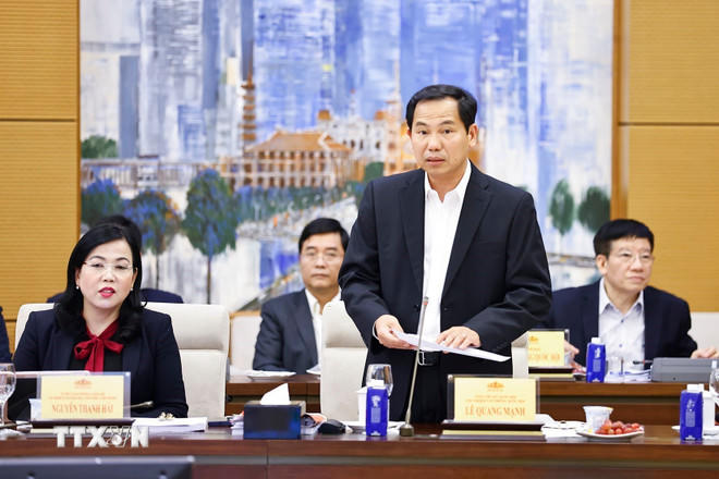 Tổng thư ký Quốc hội, Chủ nhiệm Văn phòng Quốc hội Lê Quang Mạnh phát biểu. (Ảnh: Doãn Tấn/TTXVN)