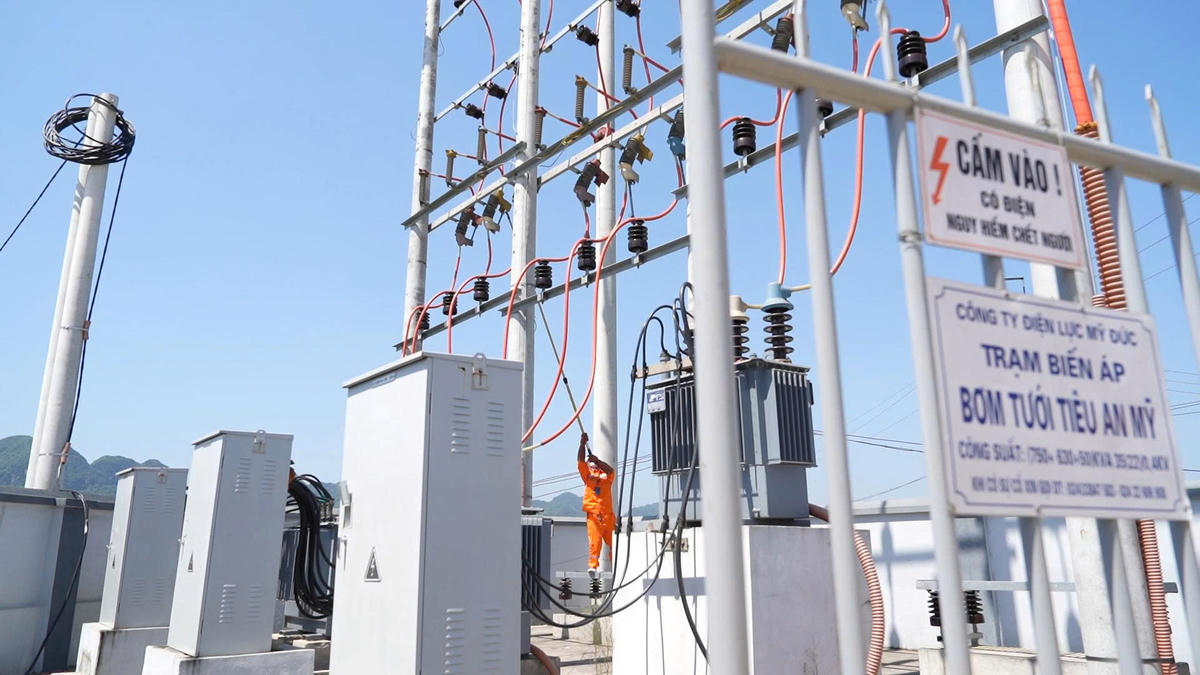 Công nhân EVNHANOI kiểm tra tình trạng thiết bị điện tại trạm biến áp Bơm tưới

tiêu An Mỹ.