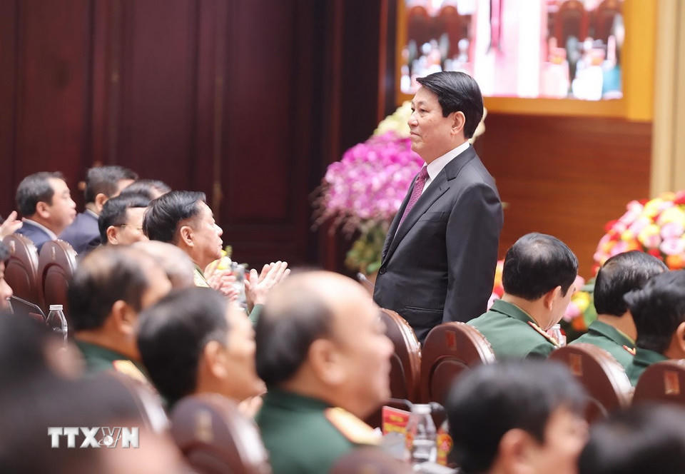 Chủ tịch nước Lương Cường dự hội nghị. (Ảnh: Lâm Khánh/TTXVN)