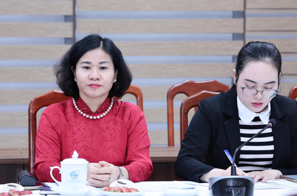 Phó Chủ tịch UBTƯ MTTQ Việt Nam, Chủ tịch Hội LHPN Việt Nam Nguyễn Thị Tuyến tại buổi tiếp đoàn. Ảnh: Thu Hà.
