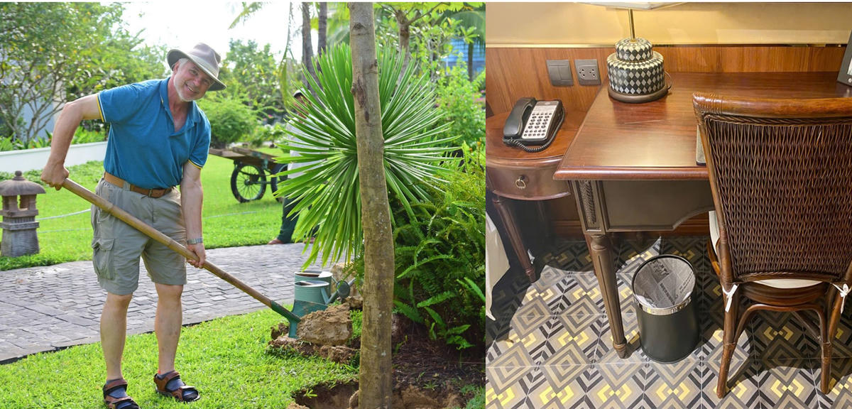 Du khách trồng cây tại Furama Resort Đà Nẵng; La Siesta Hoian Resort &amp; Spa dùng giấy báo thay túi ni lông đựng rác là các mô hình du lịch xanh hiệu quả. Ảnh: Nguyễn Tú.