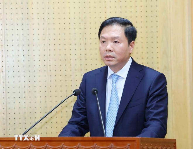 Ông Trịnh Mạnh Linh, Phó Trưởng Ban Tổ chức Trung ương, phát biểu nhận nhiệm vụ. (Ảnh: Phương Hoa/TTXVN)