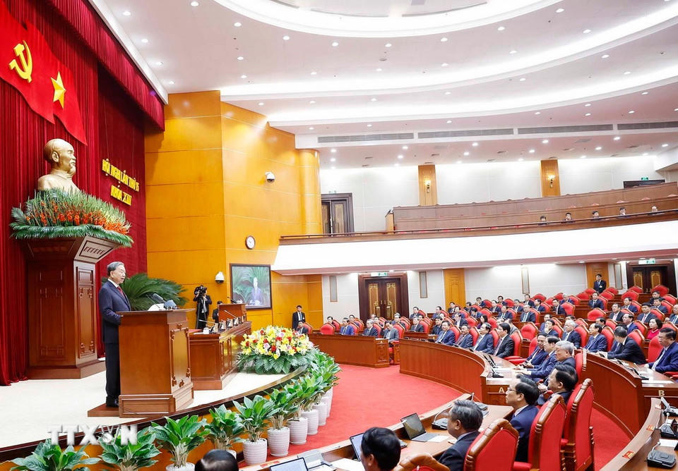 Tổng Bí thư Tô Lâm phát biểu bế mạc Hội nghị lần thứ 15 Ban Chấp hành Trung ương khóa XIII. (Ảnh: Thống Nhất/TTXVN)