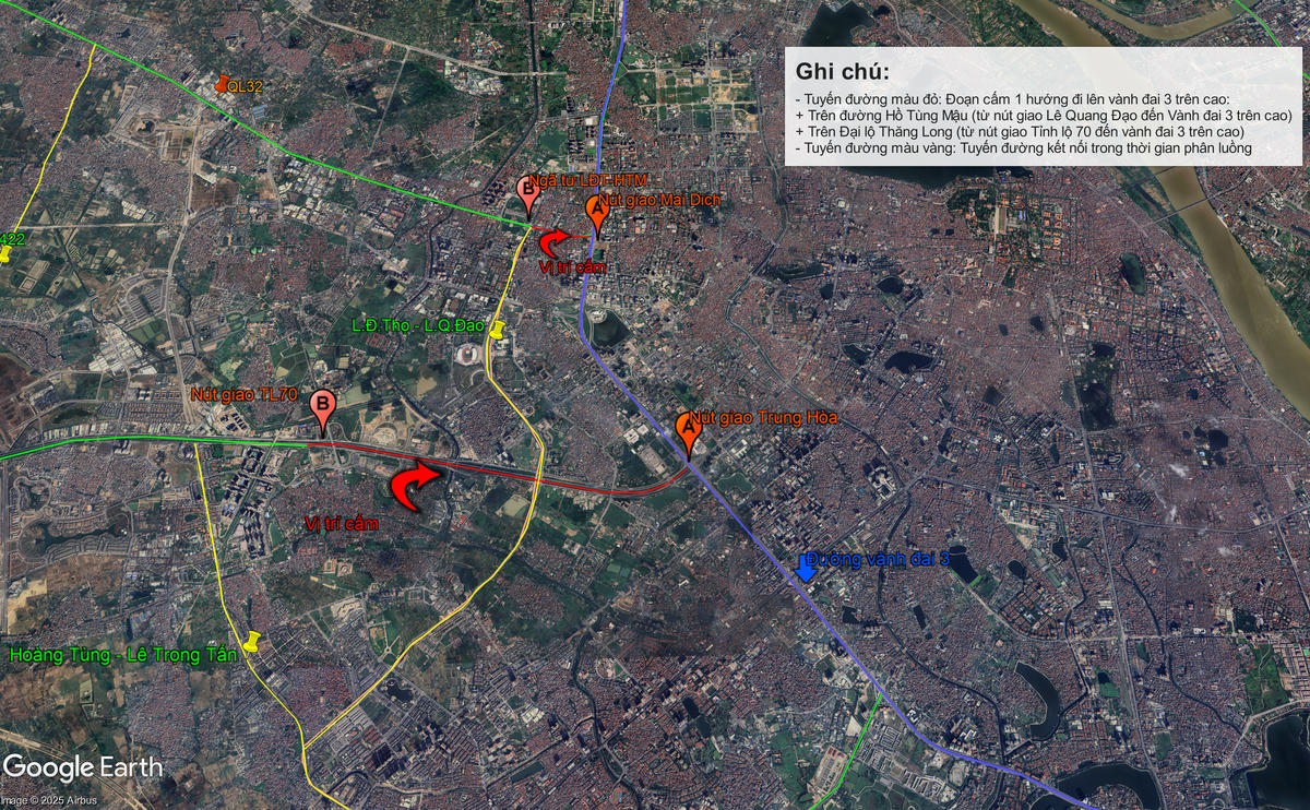 Hình ảnh các vị trí xe tải trên 10 tấn, xe container không được di chuyển vào giờ cao điểm.