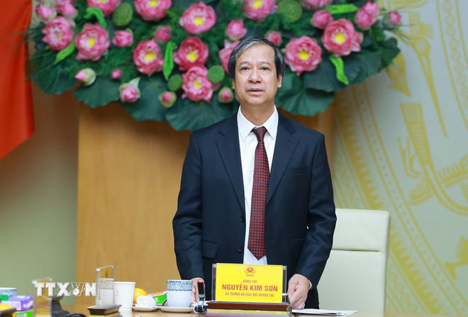 Bộ trưởng Bộ Giáo dục và Đào tạo Nguyễn Kim Sơn phát biểu. (Ảnh: Dương Giang/TTXVN).