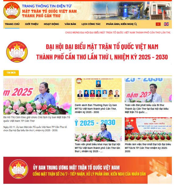 Giao diện Trang Thông tin điện tử MTTQ Việt Nam TP Cần Thơ. (ảnh: MTTQ).