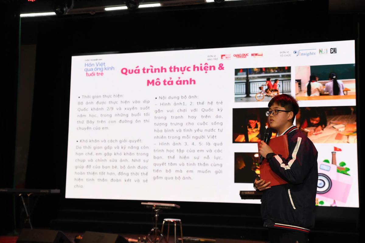 Phần thi thuyết trình ết mục thuyết trình của một số thí sinh trong top 10 thí sinh xuất sắc có tác phẩm lọt vòng Chung kết. Ảnh: Phạm Sỹ.