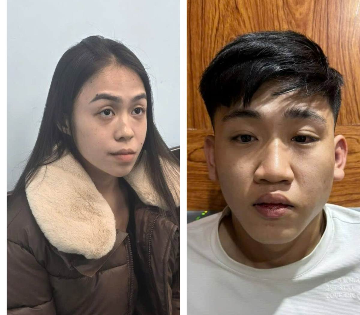 Đối tượng Mai Thị Kim Chi và Đinh Nguyên Kiệt tại cơ quan Công an. Ảnh: CV.