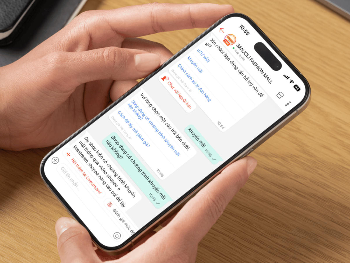 Sanjoli đang sử dụng AI Chatbot được cung cấp bởi Shopee.