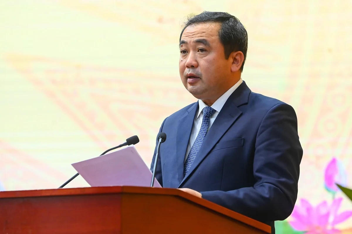 Bộ trưởng Bộ NNMT Trần Đức Thắng phát biểu tại hội nghị. Ảnh Tùng Đinh