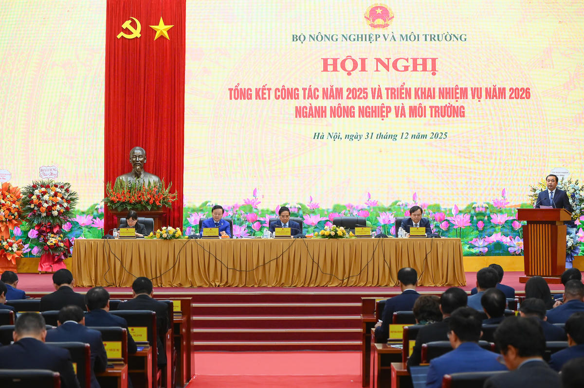 Thủ tướng Chính phủ Phạm Minh Chính dự Hội nghị tổng kết công tác năm 2025, giai đoạn 2021-2025 và triển khai kế hoạch năm 2026 của ngành NNMT chiều ngày 31/12. Ảnh: Mai Xuân Nghiên&nbsp;