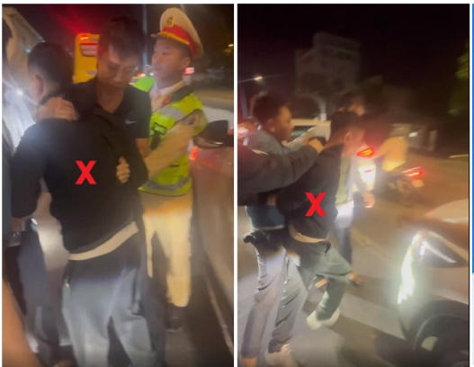 Lê Quang Huy bị bắt giữ trên QL 1A, đoạn qua phường Quang Trung. Ảnh: CATH