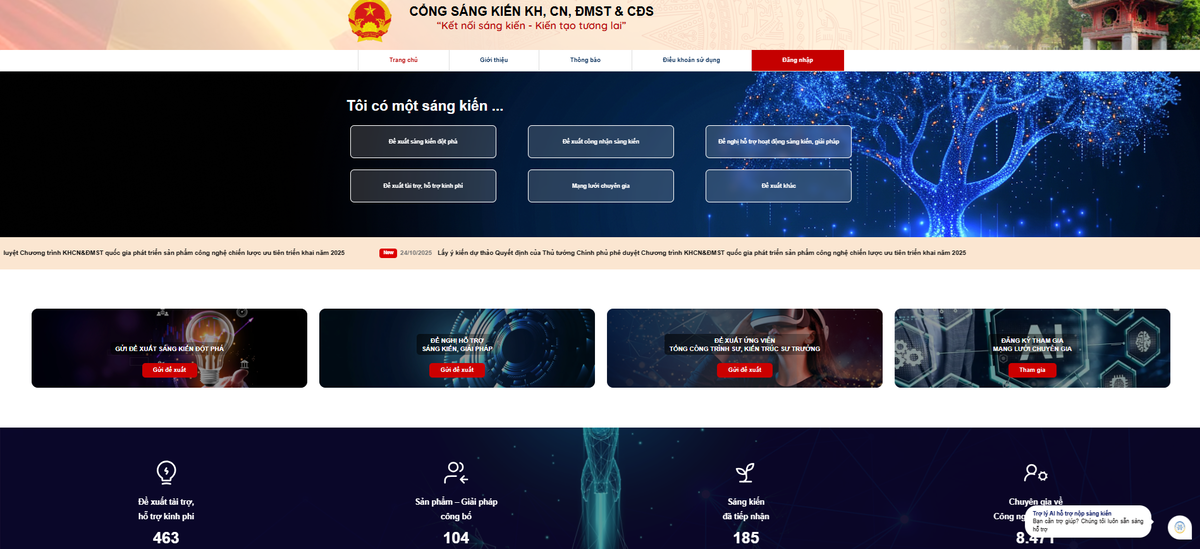 Cổng sáng kiến&nbsp;có địa chỉ www.sangkien.gov.vn. Ảnh: HM.