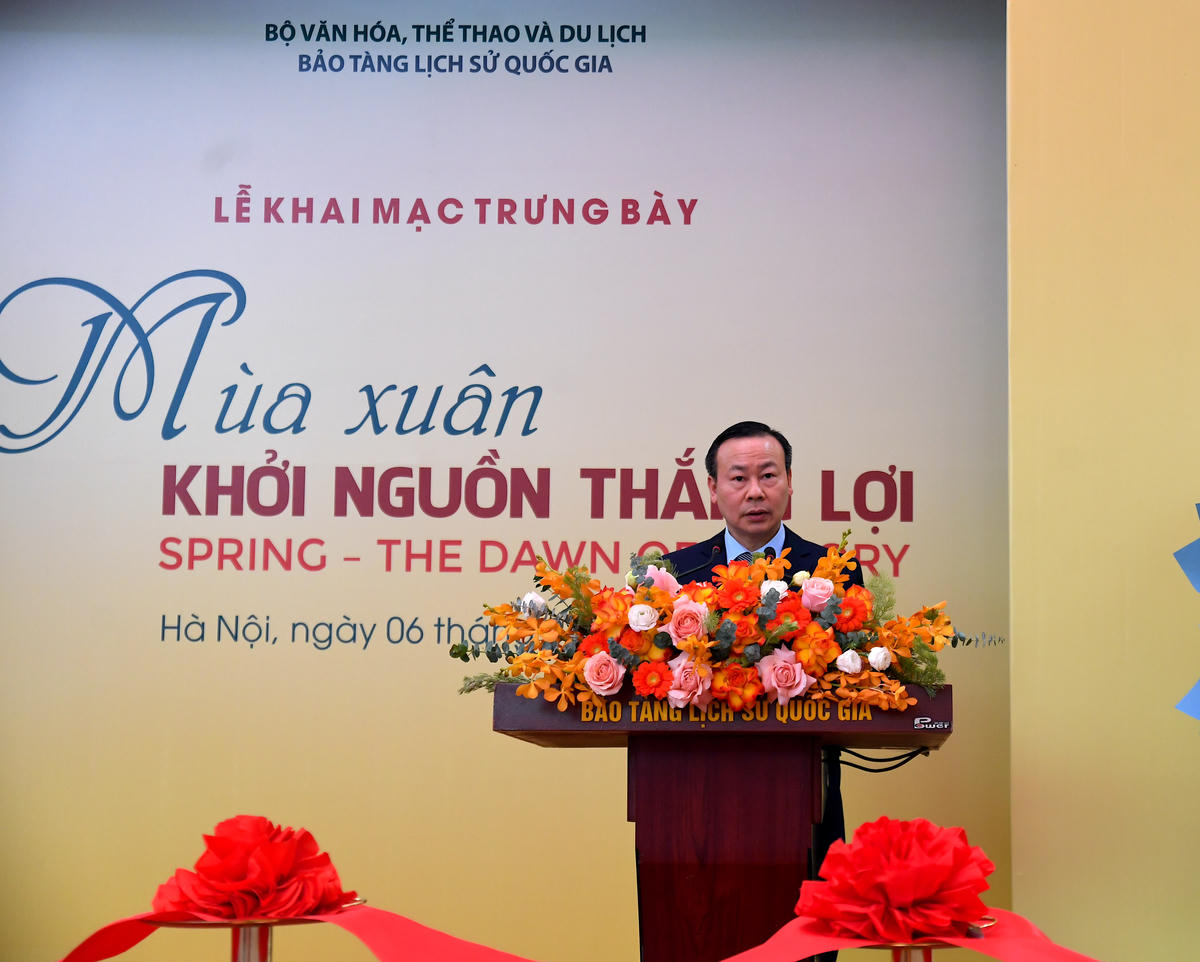 Ông Nguyễn Văn Đoàn - Giám đốc Bảo tàng Lịch sử Quốc gia phát biểu khai mạc. Ảnh: Phạm Sỹ.