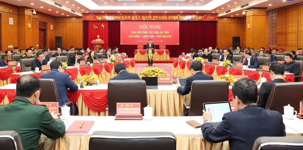 Quang cảnh buổi làm việc giữa 3 tỉnh: Thái Nguyên - Cao Bằng - Lạng Sơn. Ảnh: TN.