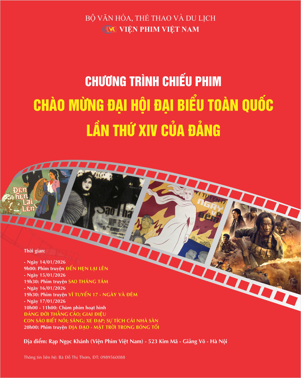 Lịch chiếu phim. Ảnh:&nbsp;Viện Phim Việt Nam tổ chức.