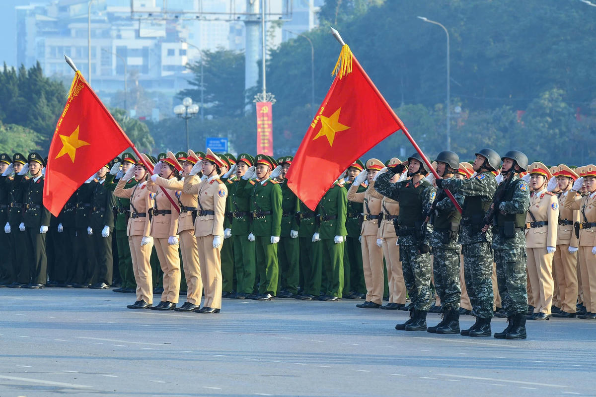 Các lực lượng tham gia Lễ xuất quân bảo đảm an ninh, trật tự Đại hội XIV của Đảng. Ảnh: Minh Đức