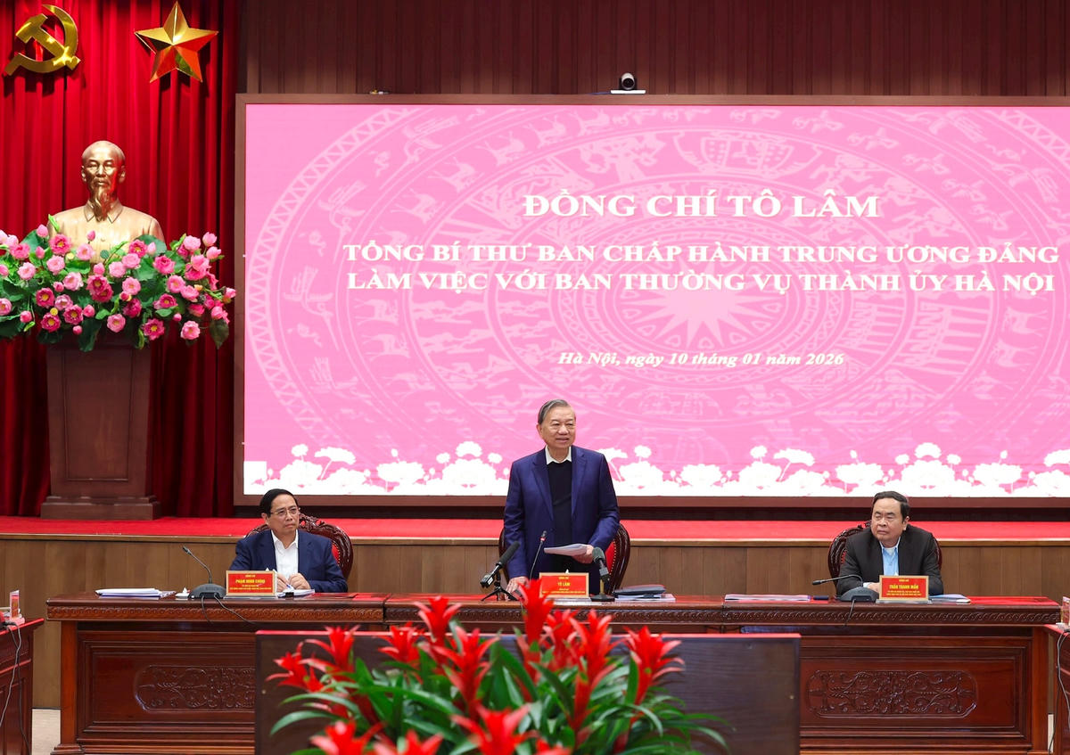 Tổng Bí thư Tô Lâm phát biểu chỉ đạo tại cuộc làm việc (Ảnh: Quang Thái)