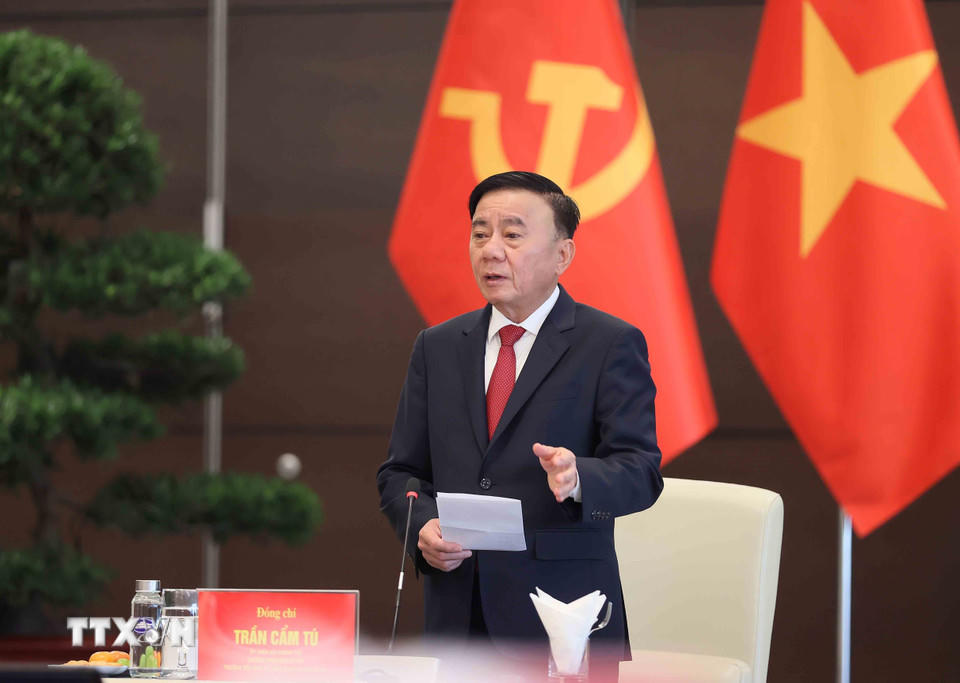 Thường trực Ban Bí thư Trần Cẩm Tú phát biểu chỉ đạo tại buổi tổng duyệt. (Ảnh: An Đăng/TTXVN)