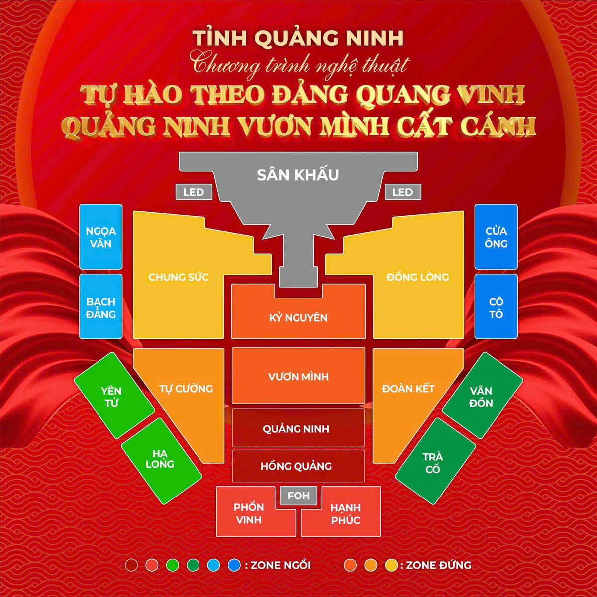 Sơ đồ sân khấu của concert “Tự hào theo Đảng quang vinh - Quảng Ninh vươn mình cất cánh”.
