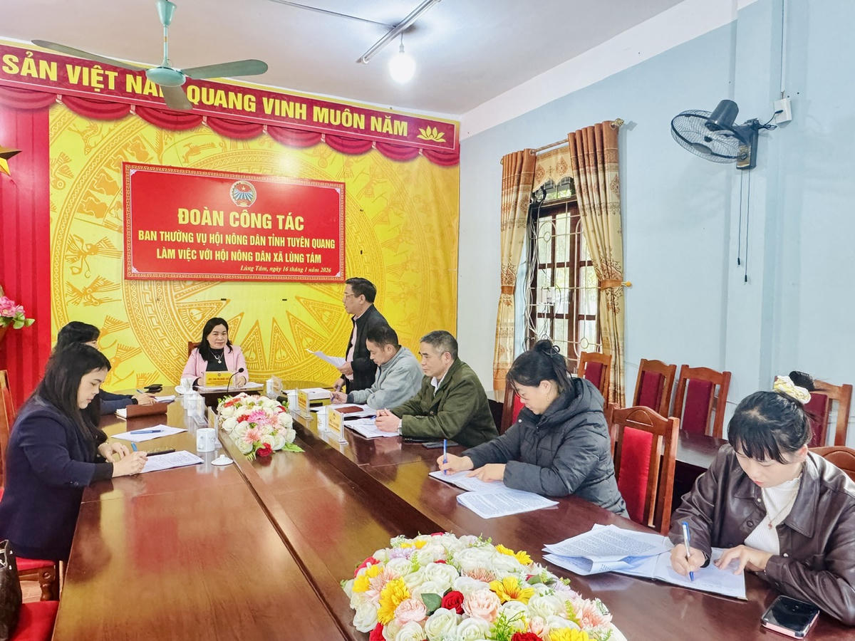 Chủ tịch Hội Nông dân tỉnh Tuyên Quang chủ trì buổi làm việc với lãnh đạo xã Lùng Tám. Ảnh: Xuân Trường.