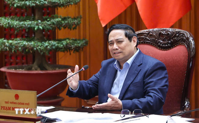Thủ tướng Phạm Minh Chính chủ trì cuộc họp. (Ảnh: Dương Giang/TTXVN)