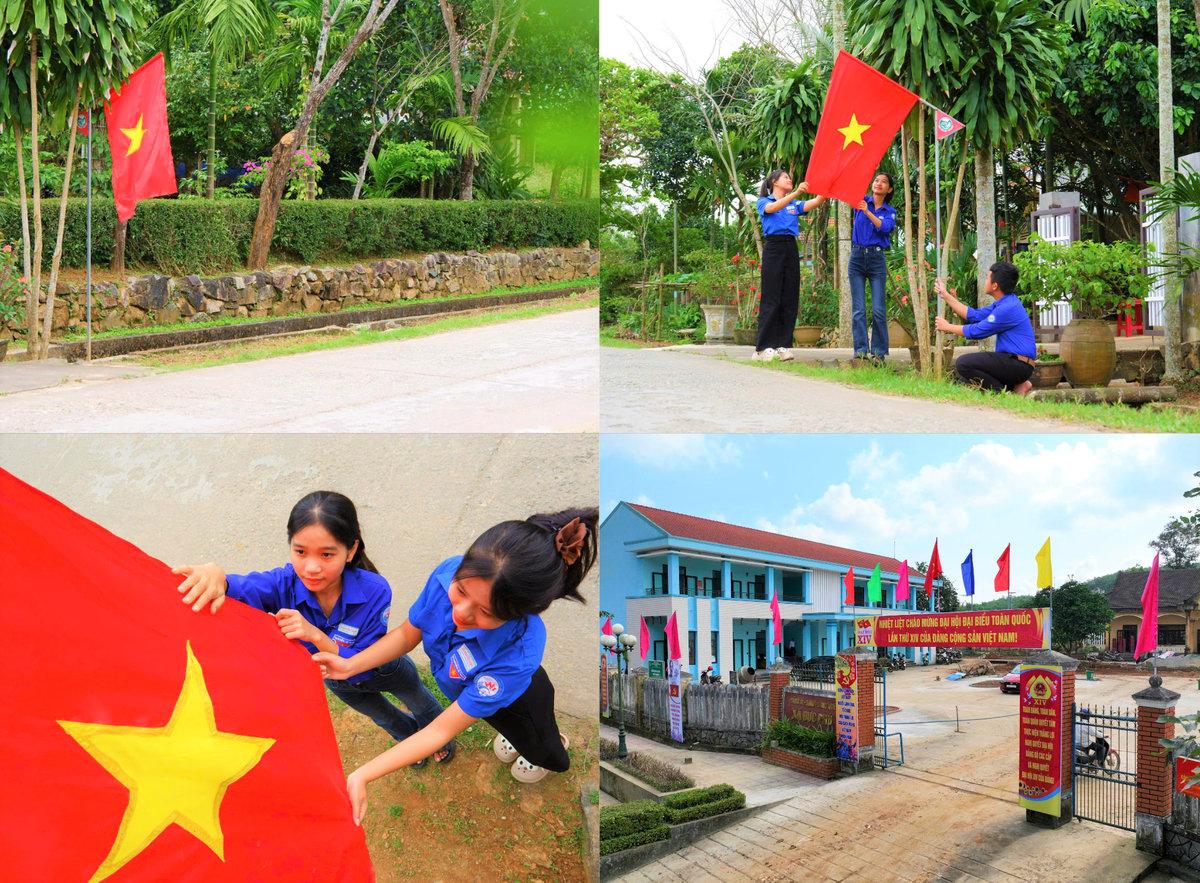 Đoàn viên, thanh niên cắm cờ Tổ quốc chào mừng Đại hội đại biểu toàn lần thứ XIV của Đảng. Ảnh: Nguyễn Tín.