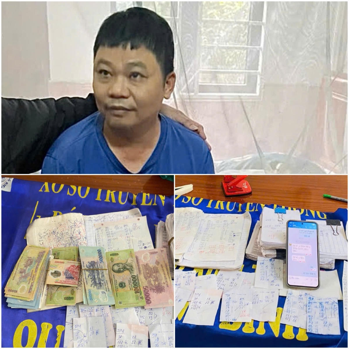 Đối tượng&nbsp;Lại Thế Thiết cùng tang vật vụ án. Ảnh: CAQT