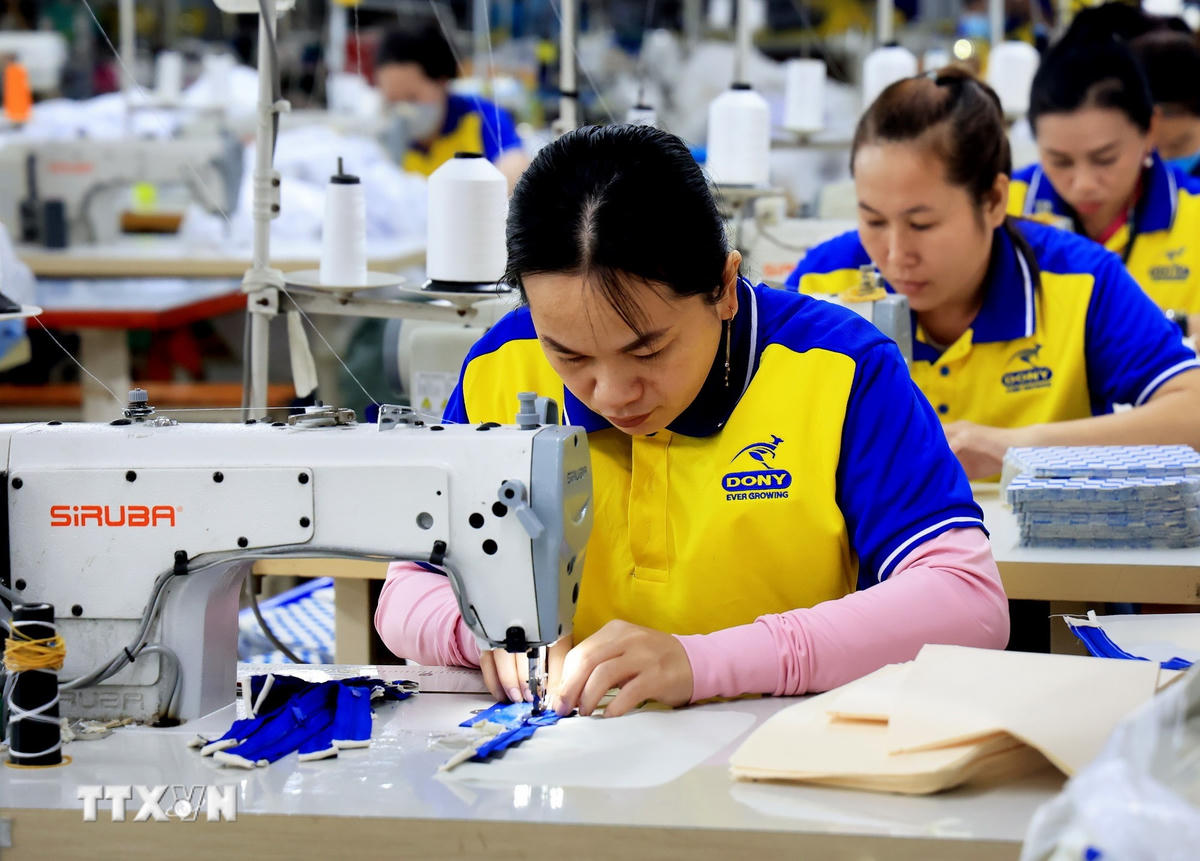Sản xuất hàng dệt may xuất khẩu. (Ảnh: Hồng Đạt/TTXVN)
