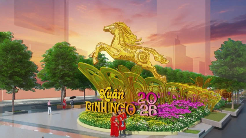 Không gian Đường hoa Nguyễn Huệ chia thành 3 chương: Xuân hội nhập - Cội nguồn gấm hoa - Tương lai vững bước. Ảnh: BTC