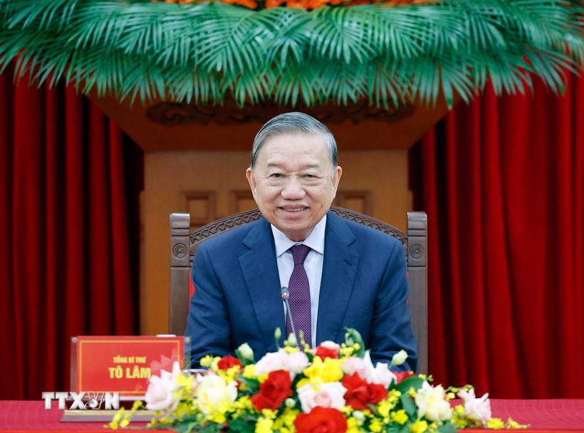 Tổng Bí thư Tô Lâm tại cuộc điện đàm với Tổng thống Liên bang Nga Vladimir Putin. (Ảnh: Thống Nhất/TTXVN).