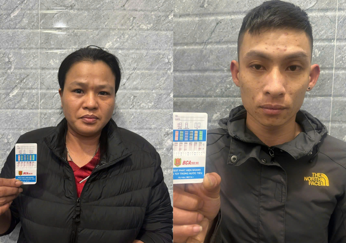 Đối tượng Quách Thị Tú Trinh và Chế Văn Chung tại cơ quan điều tra. Ảnh: CV.