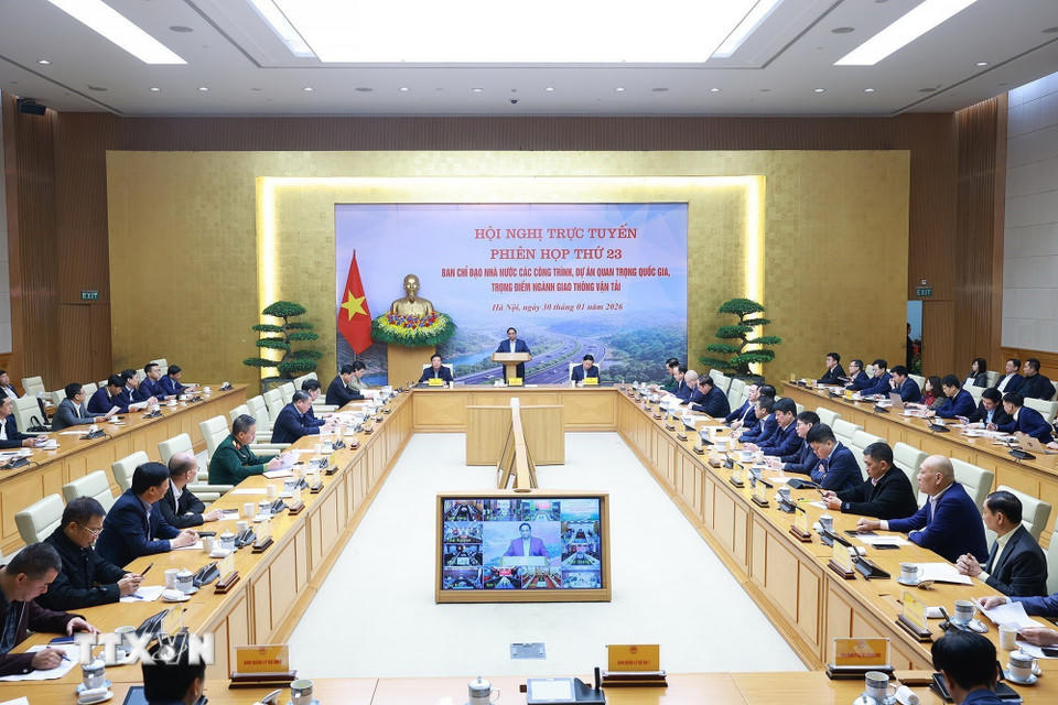 Phiên họp thứ 23 của Ban Chỉ đạo các công trình, dự án quan trọng quốc gia, trọng điểm ngành giao thông vận tải. (Ảnh: Dương Giang/TTXVN)