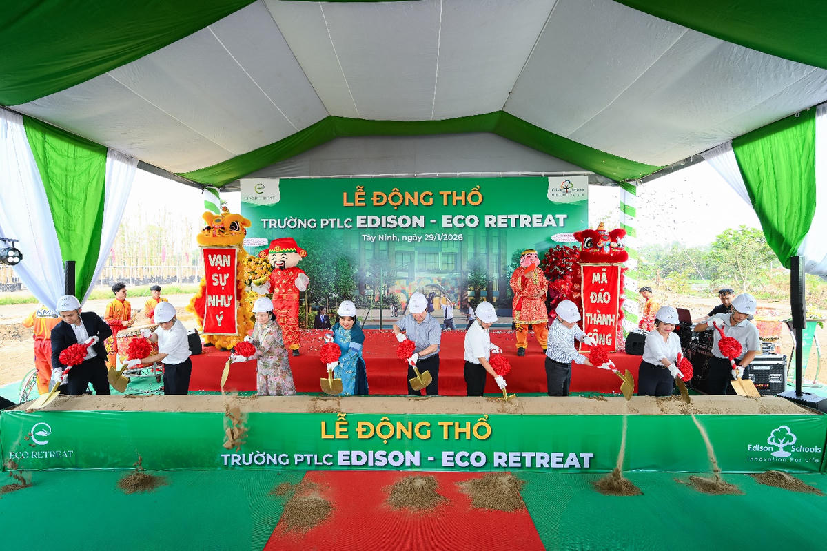 Lễ động thổ trường Phổ thông liên cấp Edison, quy mô 3.600 học sinh, tại đại đô thị Eco Retreat sáng 29/1.