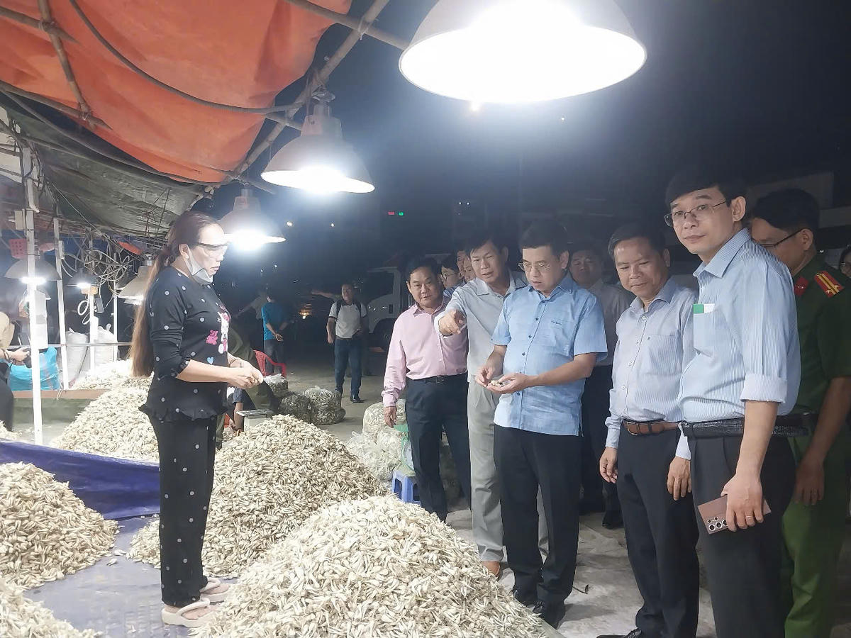 Lãnh đạo UBND TP Hồ Chí Minh và các sở ngành kiểm tra nguồn hàng Tết tại Chợ Đầu mối Nông sản Thủ Đức. Ảnh: S.X