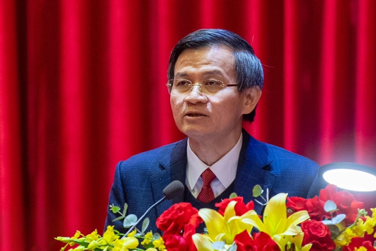 PGS.TS Đoàn Minh Huấn, Giám đốc Học viện Chính trị quốc gia Hồ Chí Minh phát biểu. Ảnh: Nguyễn Hải.